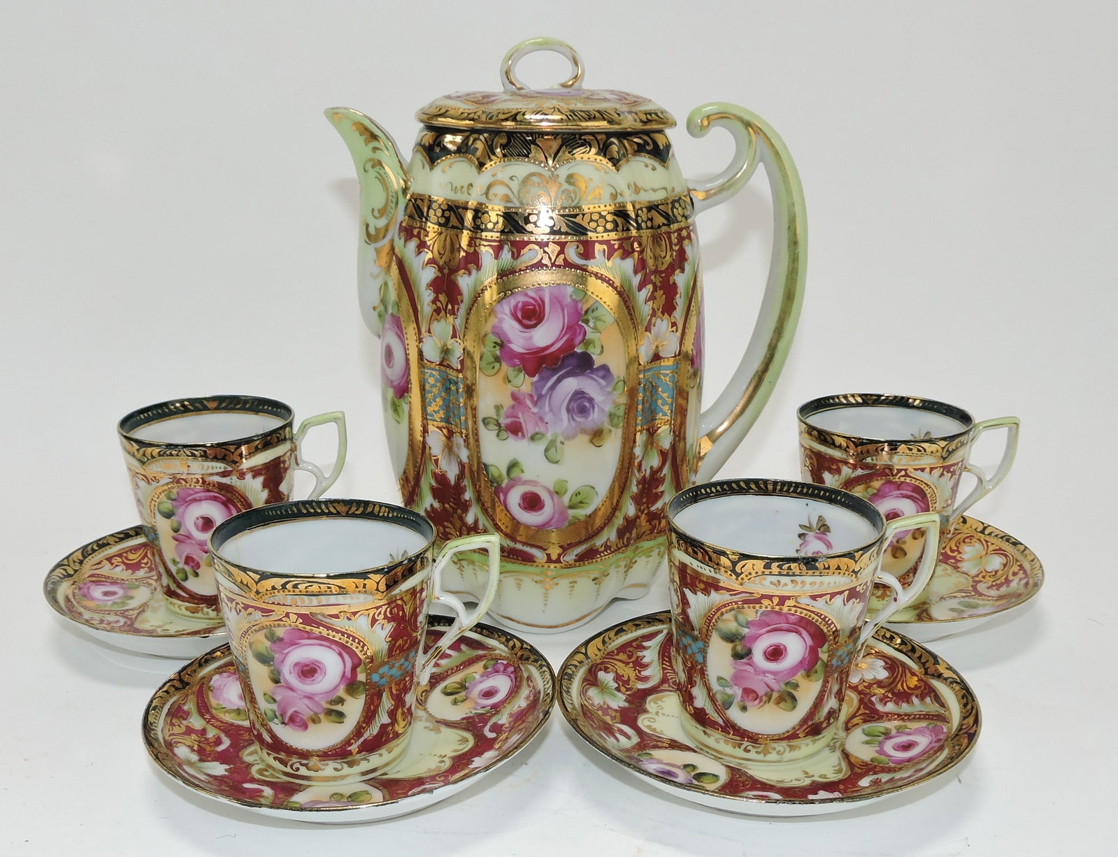 Nippon chocolate pot and 4 cups and: saucers