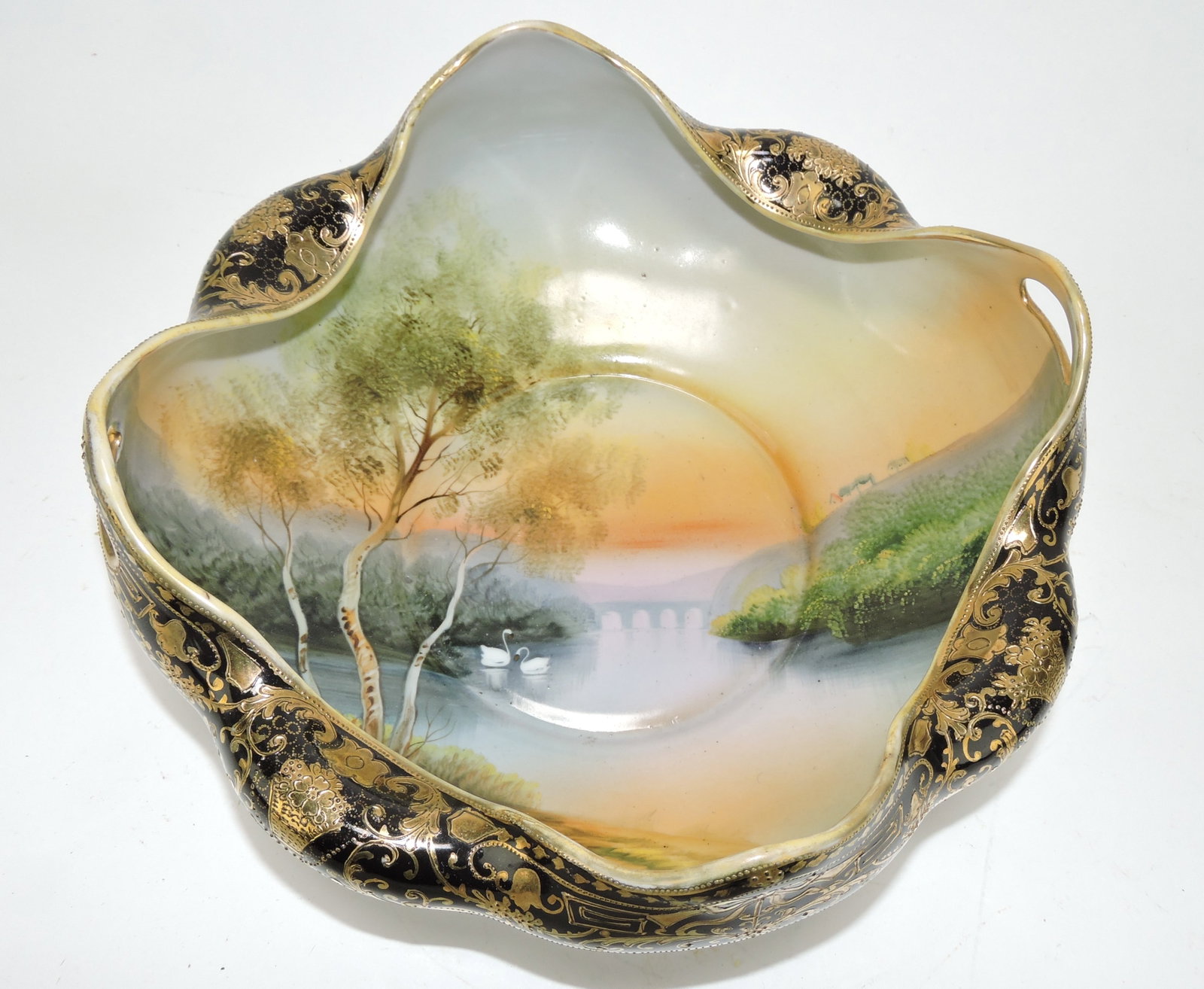 Nippon 10" bowl with swans on lake: .