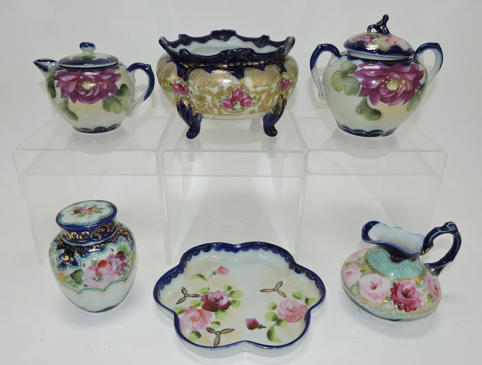 Nippon lot of 6 pieces, hairline to bowl: .