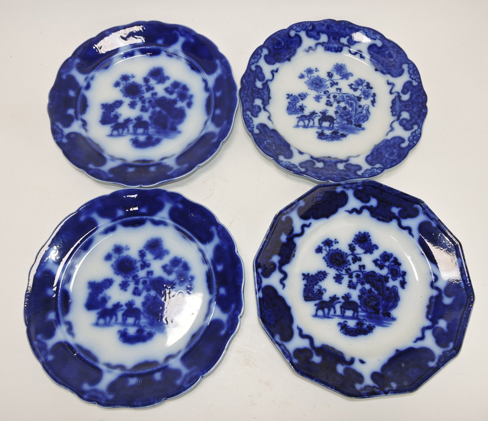 Cashmere flow blue lot of 4 - 10 1/2" plates: .