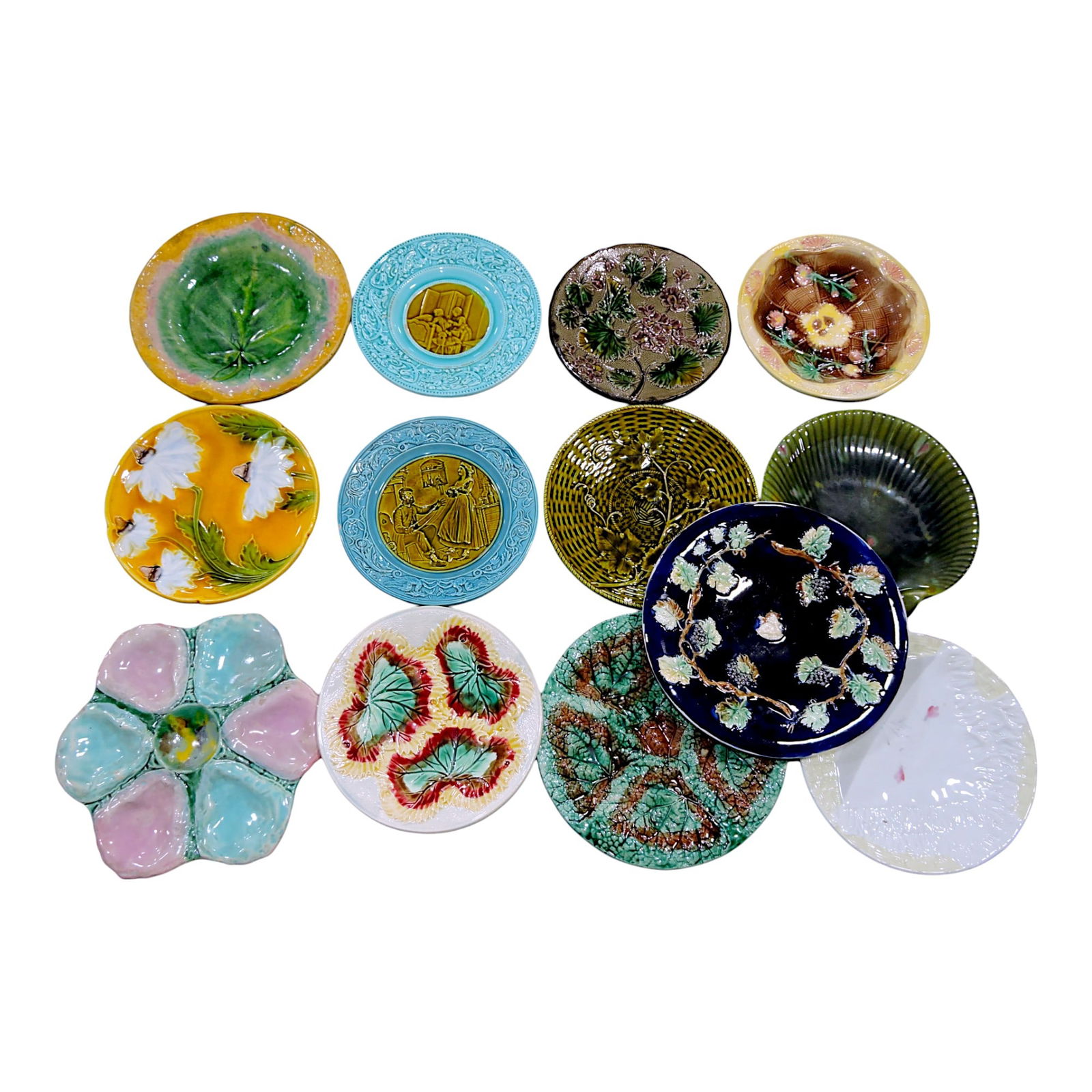 Majolica lot of 13 plates, various condition (1 of 1)