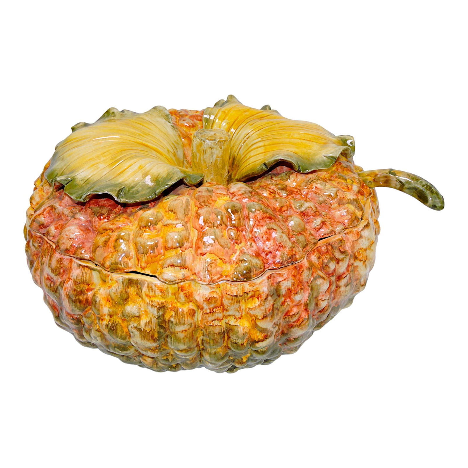 Contemporary majolica style squash: tureen with ladle, 15"w, 8"h