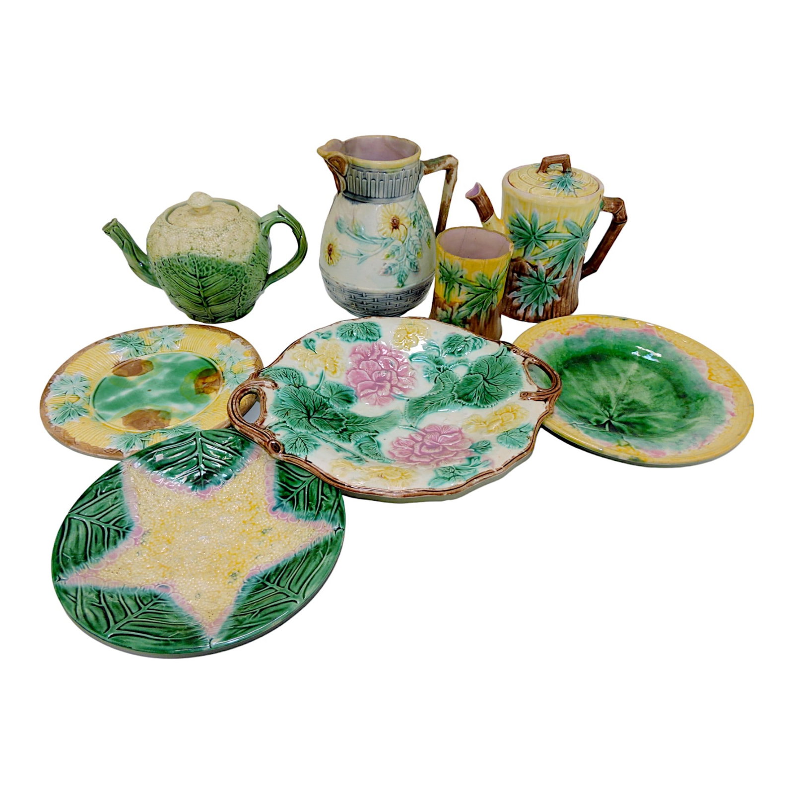 Etruscan majolica lot of 8 pieces,: various condition