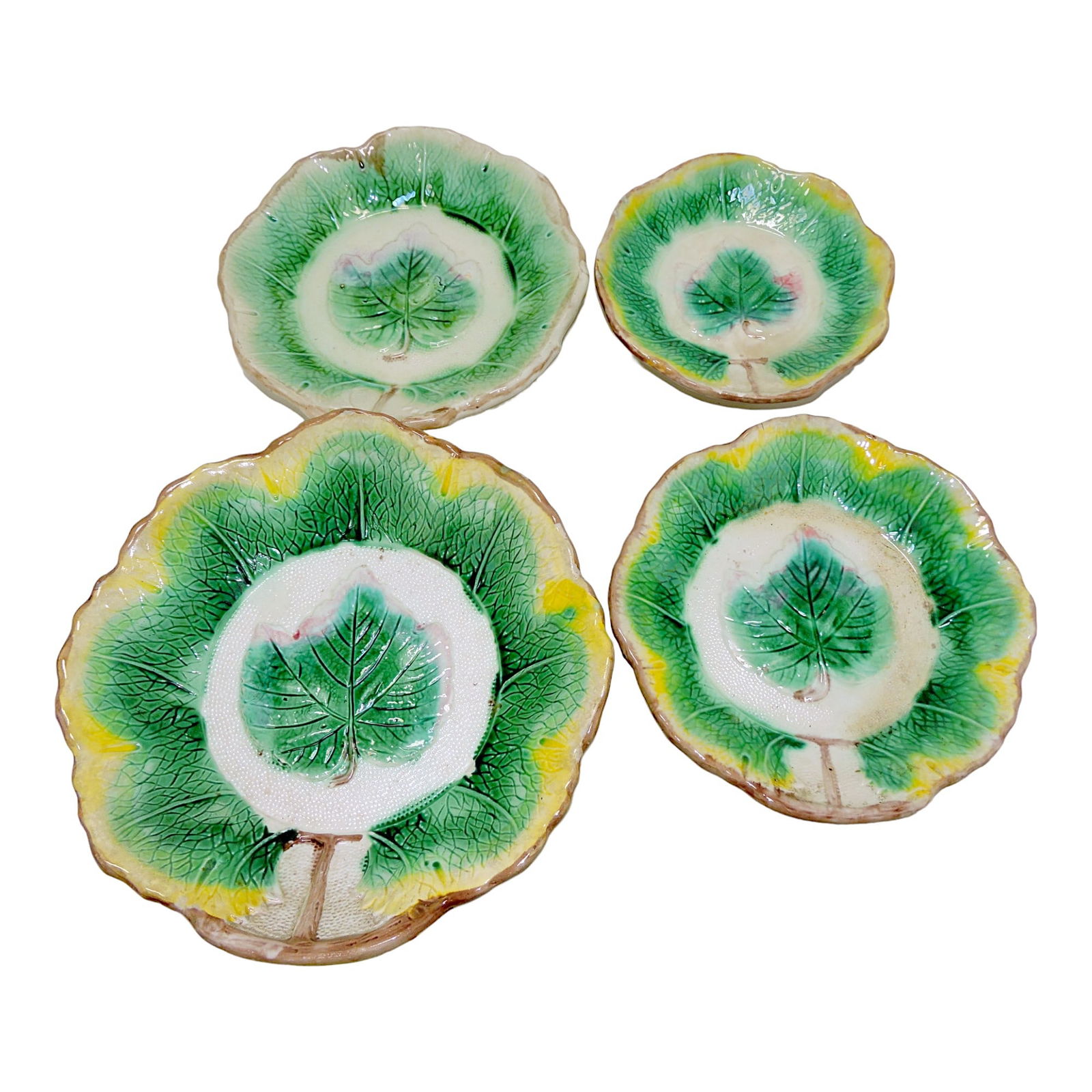 Majolica lot of 4 maple leaf bowls (1 of 1)