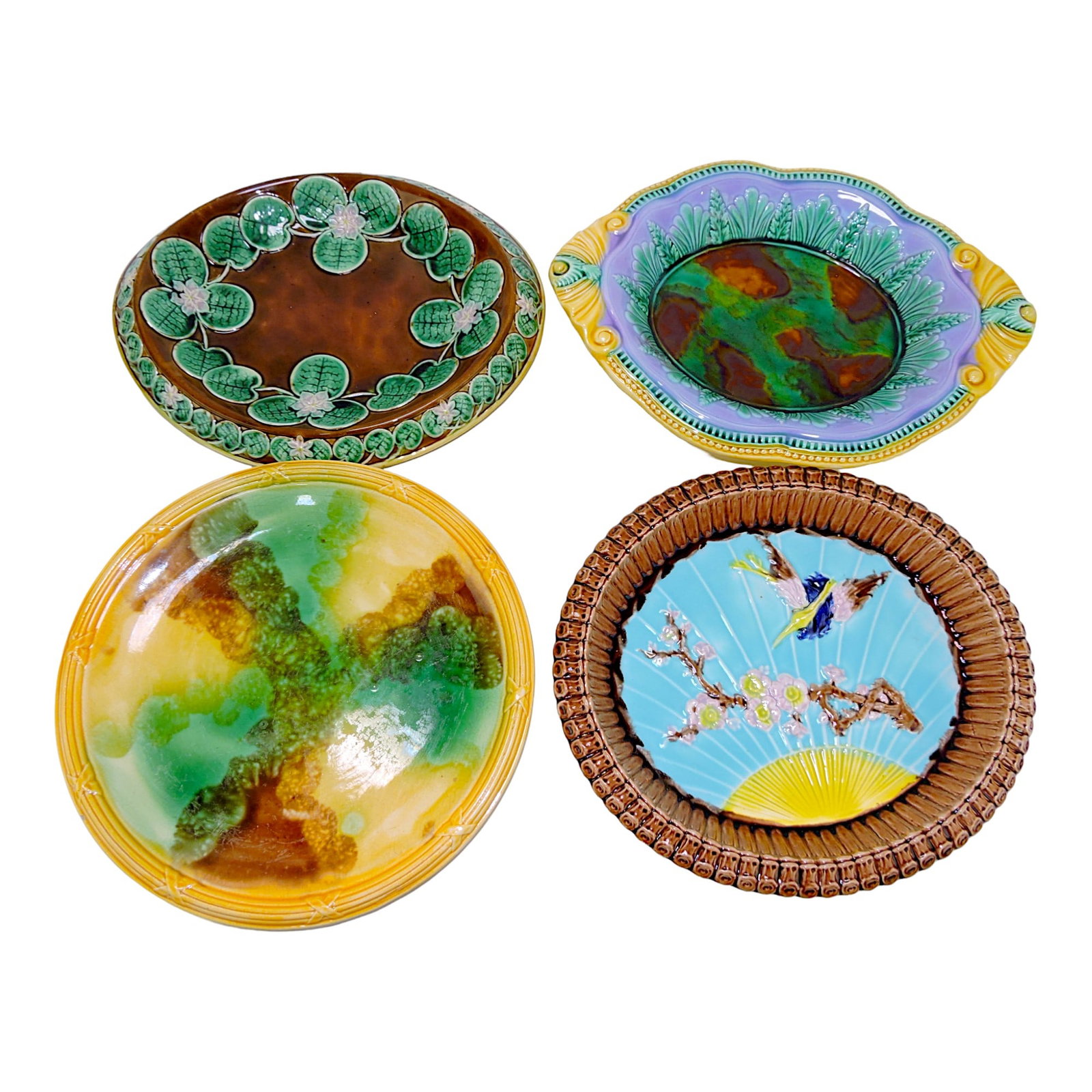 Majolica lot of 4 platters, various condition: .