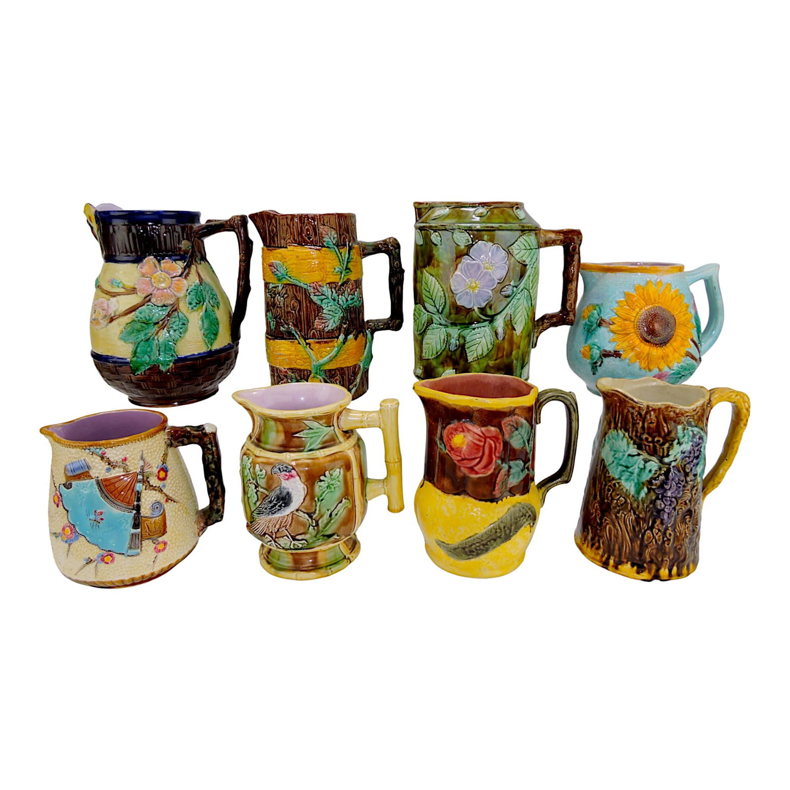 Majolica lot of 8 pitchers, 7 to 9", (1 of 1)