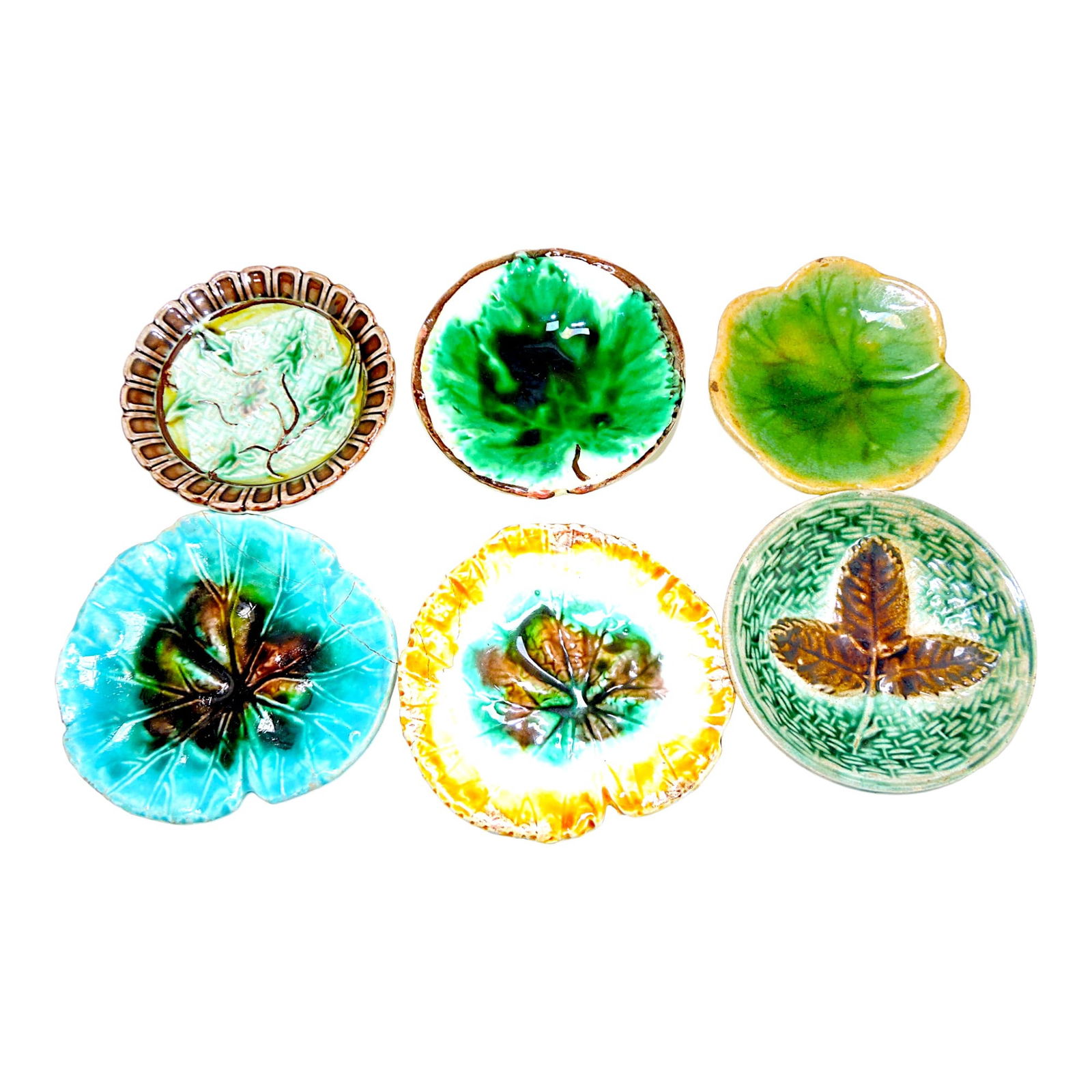 Majolica lot of 6 butter pats (1 of 1)