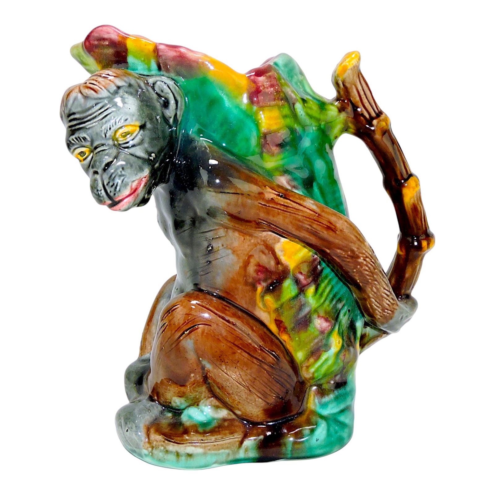 Majolica figural monkey pitcher with (1 of 1)