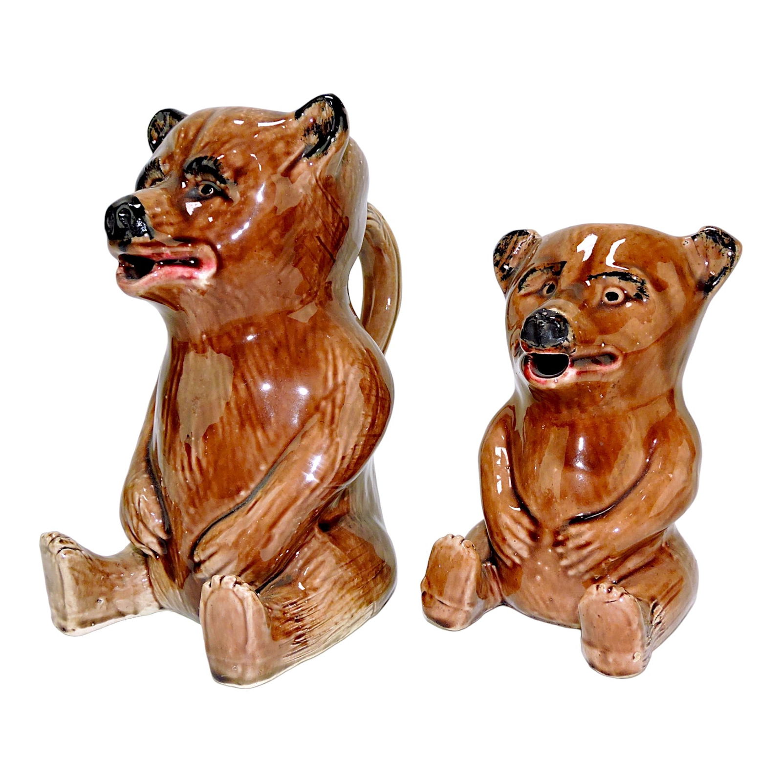 Majolica lot of 2 seated bear figural (1 of 1)