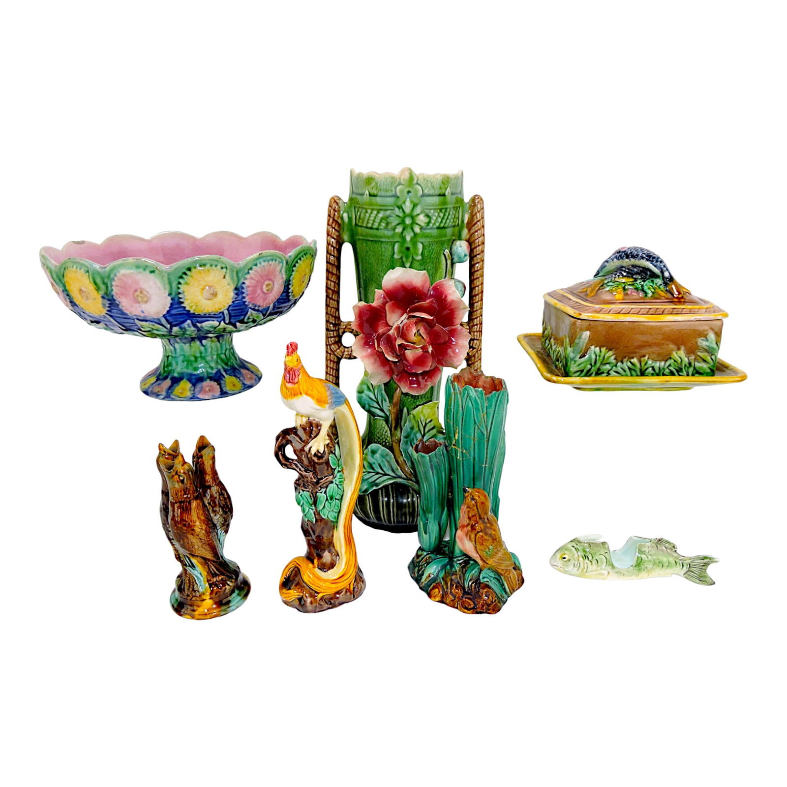 Majolica lot of 7 pcs, various condition (1 of 1)