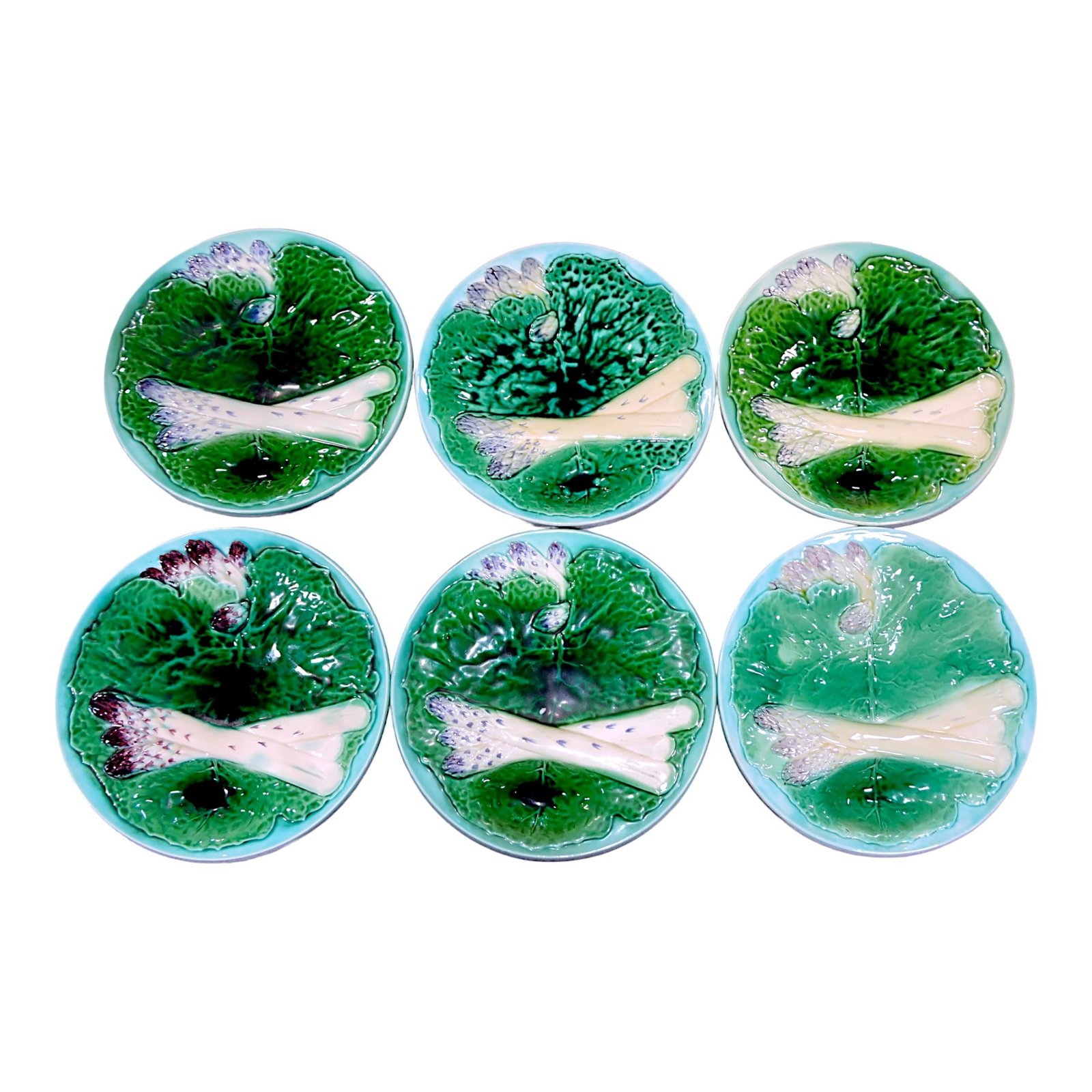 Majolica set of 6 - 9 1/2" asparagus plates: .