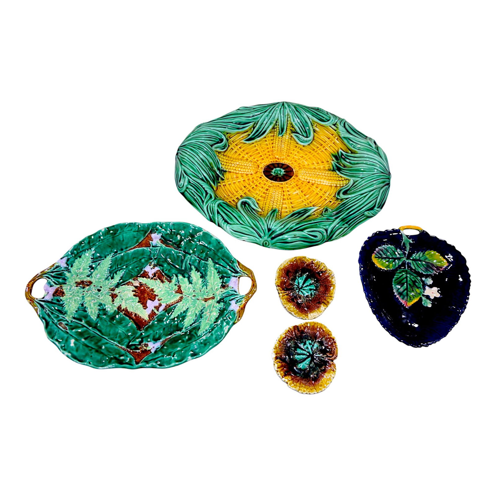 Majolica lot of 2 platters, leaf tray, and (1 of 1)