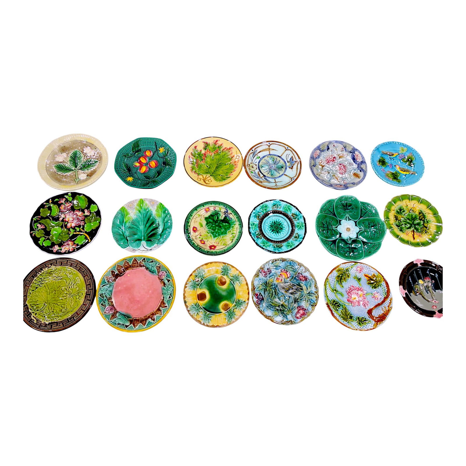 Majolica lot of 18 plates (1 of 3)