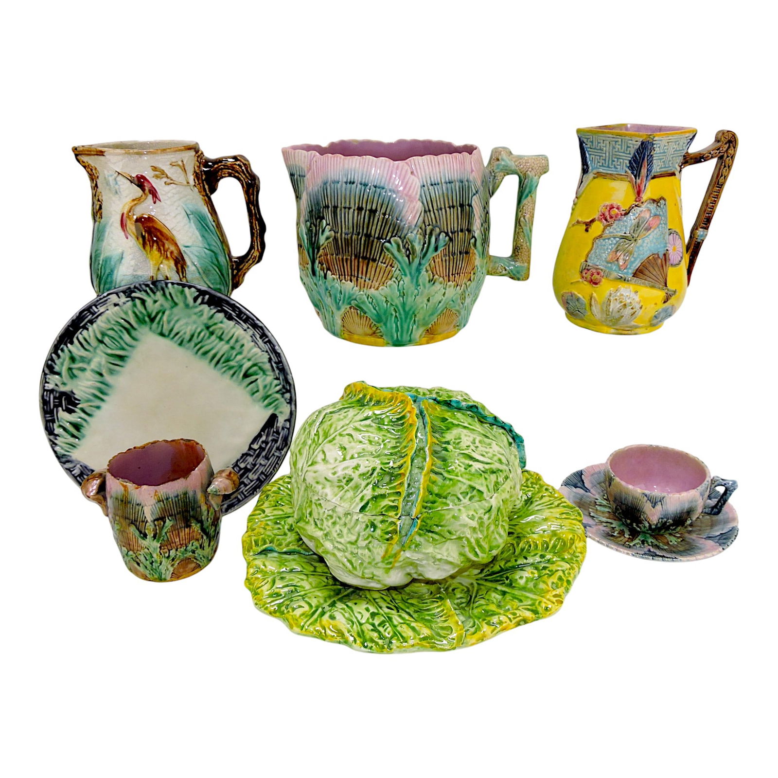 Majolica lot of 7 pcs, various condition (1 of 1)