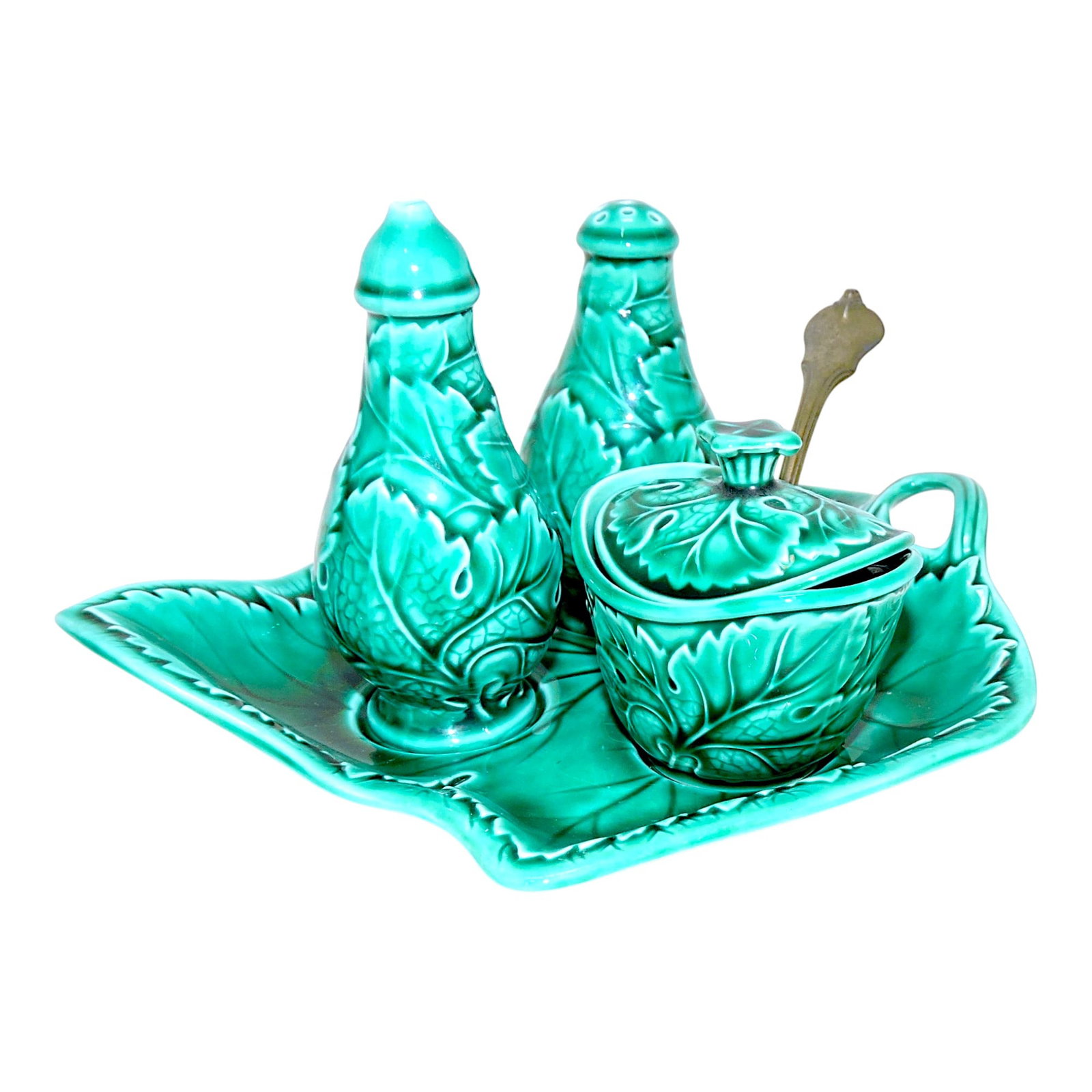 Wedgwood dark green 4 pc condiment set: .