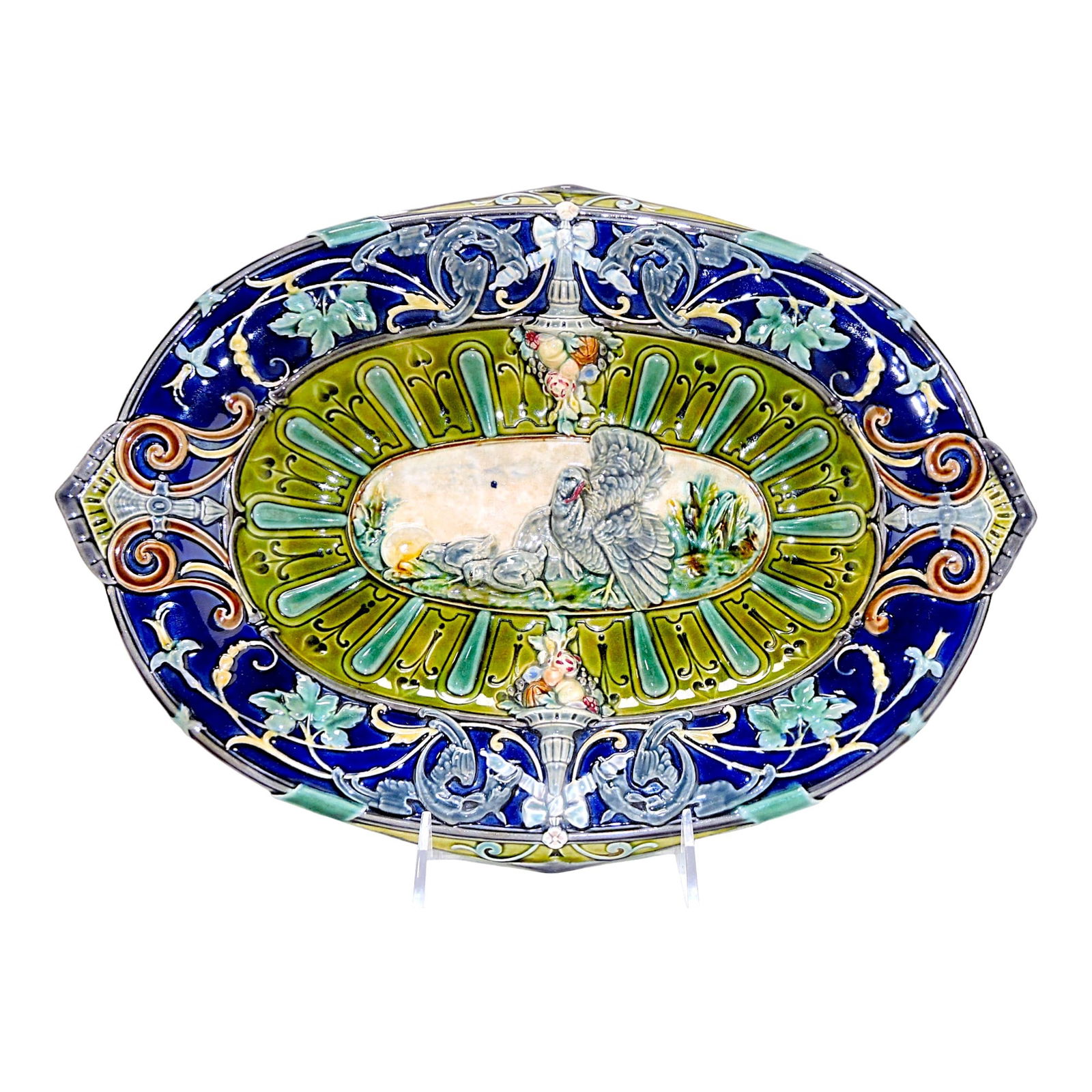 Gustafsburg majolica turkey platter, 14" (1 of 1)