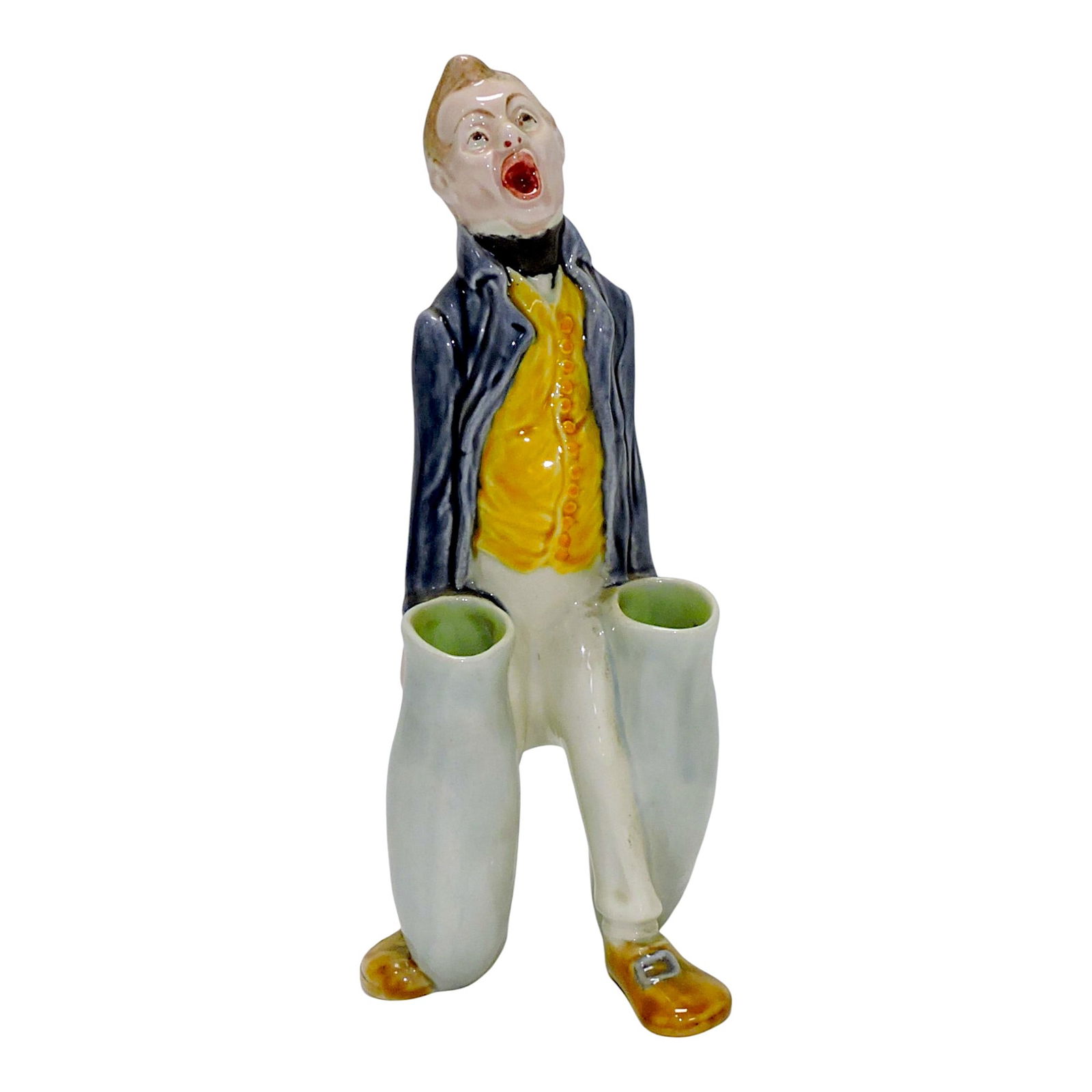Sarreguemines majolica figure of a man: carrying tow sacks, #3757, 10"