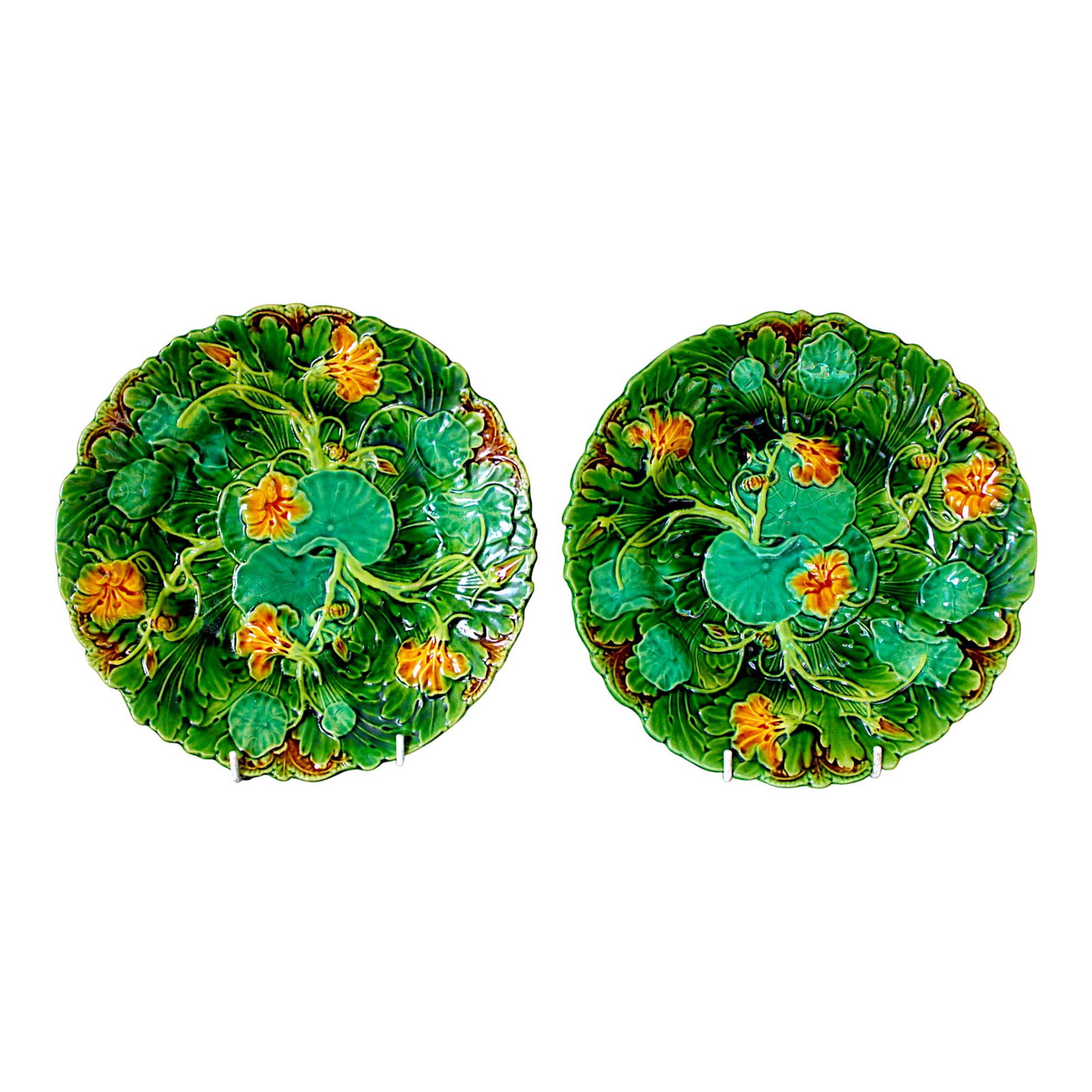 A rare pair Minton majolica nasturtium (1 of 2)