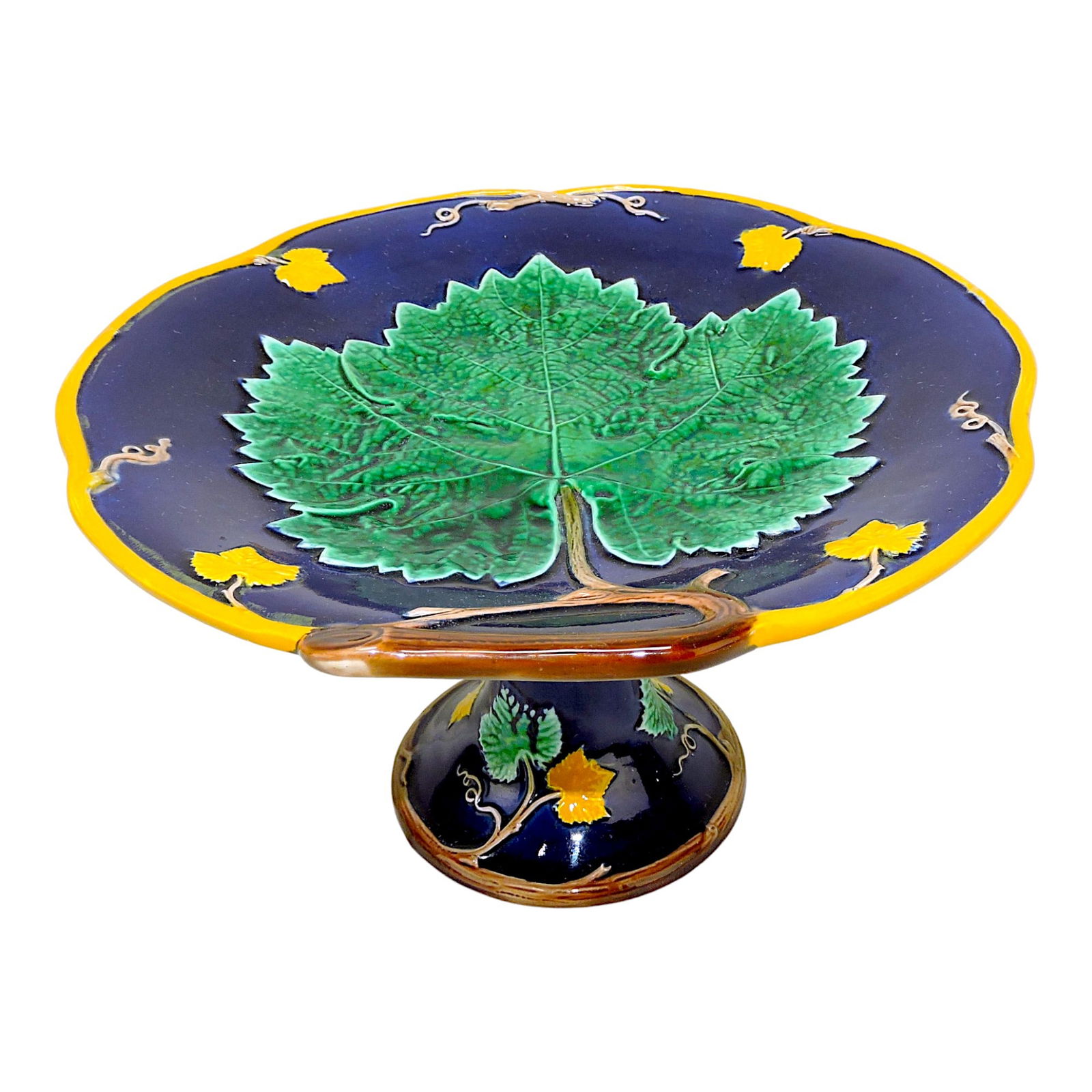 Holdcroft majolica cobalt tall comport (1 of 1)