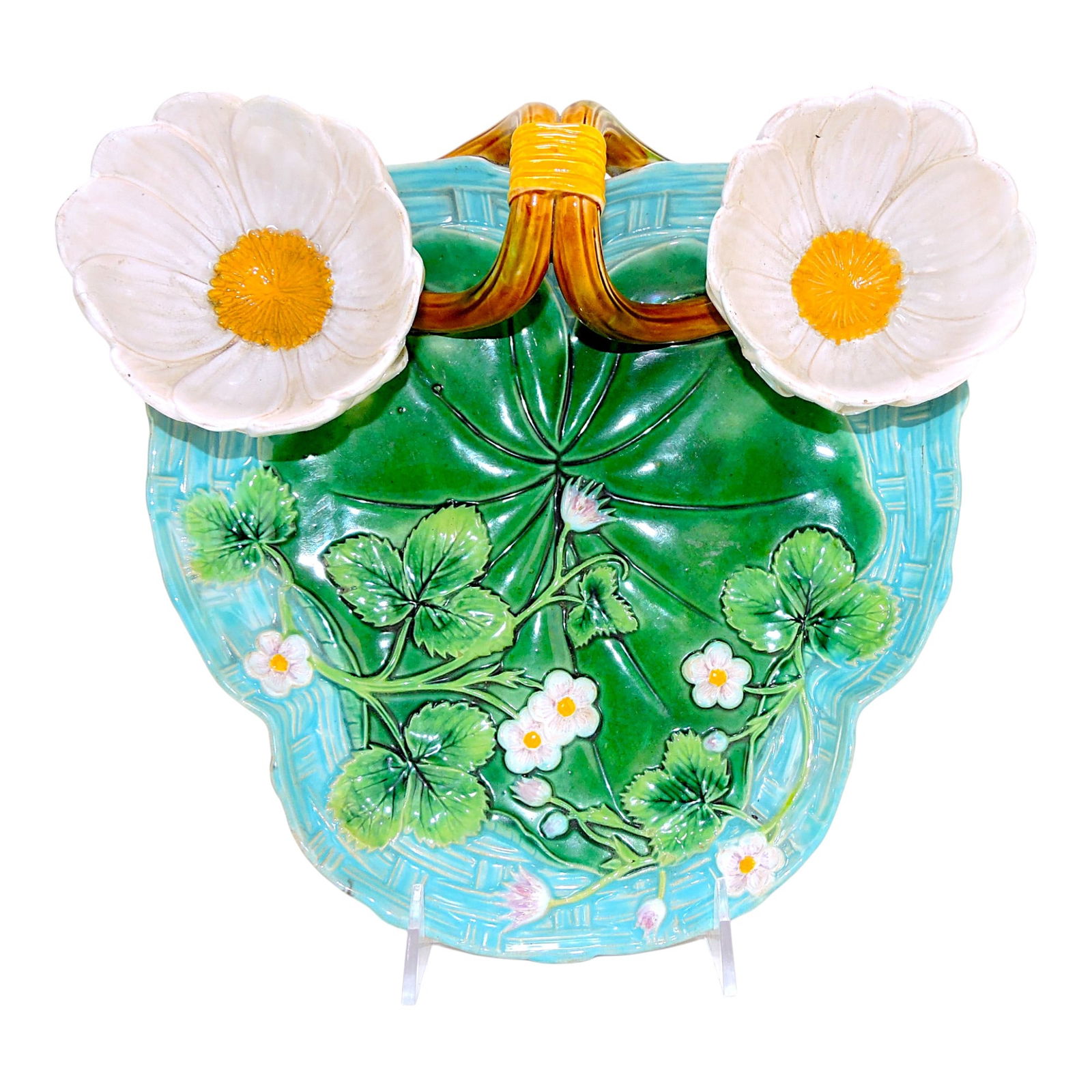 George Jones majolica strawberry server (1 of 2)