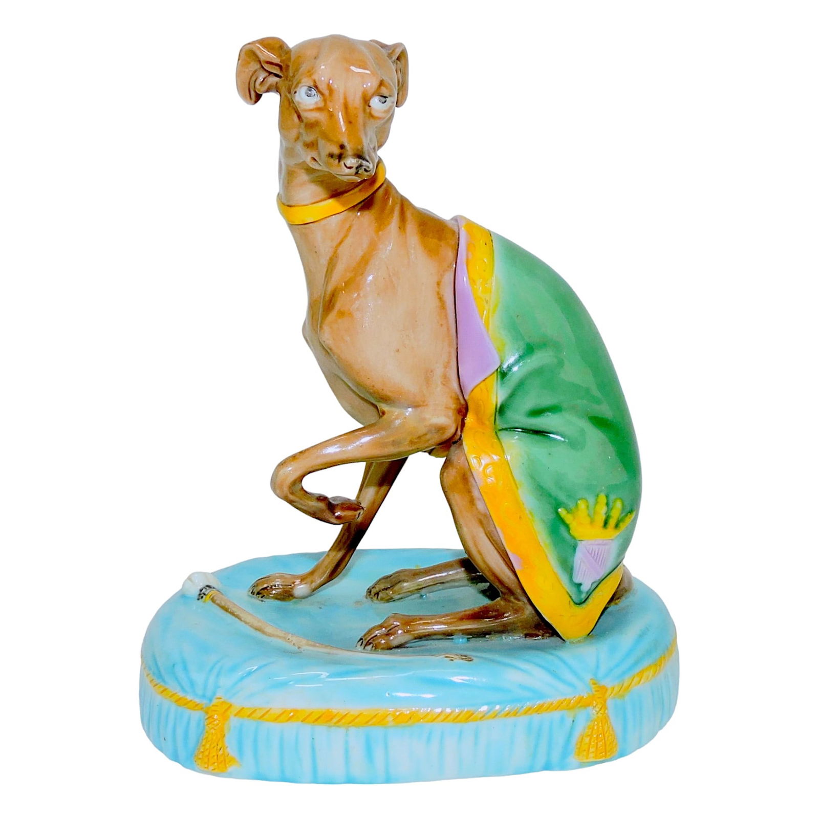 Royal Worcester majolica whippet dog (1 of 2)