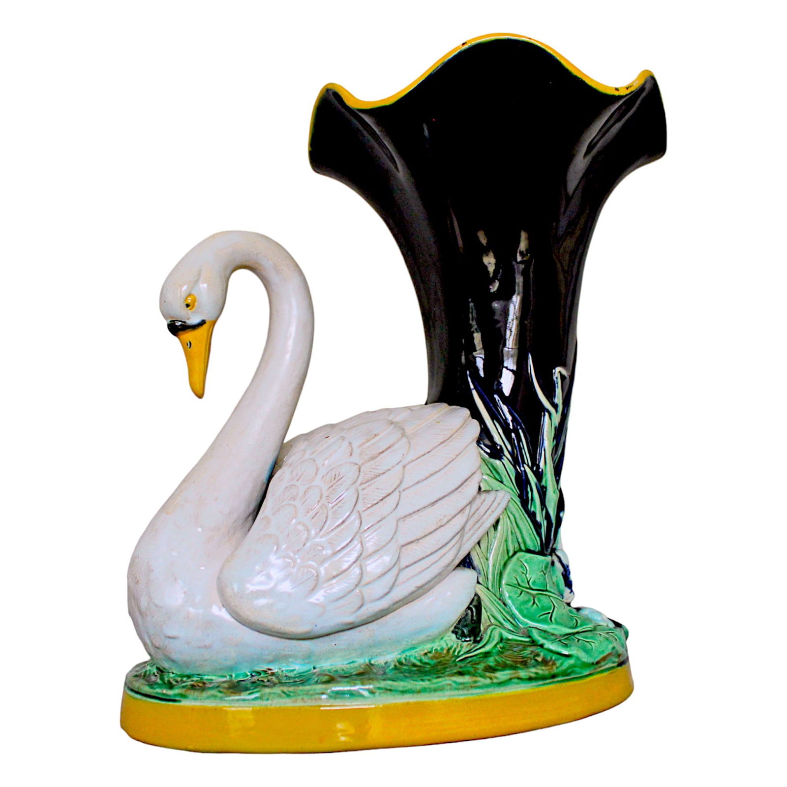 Joseph Holdcroft majolica swan vase (1 of 4)