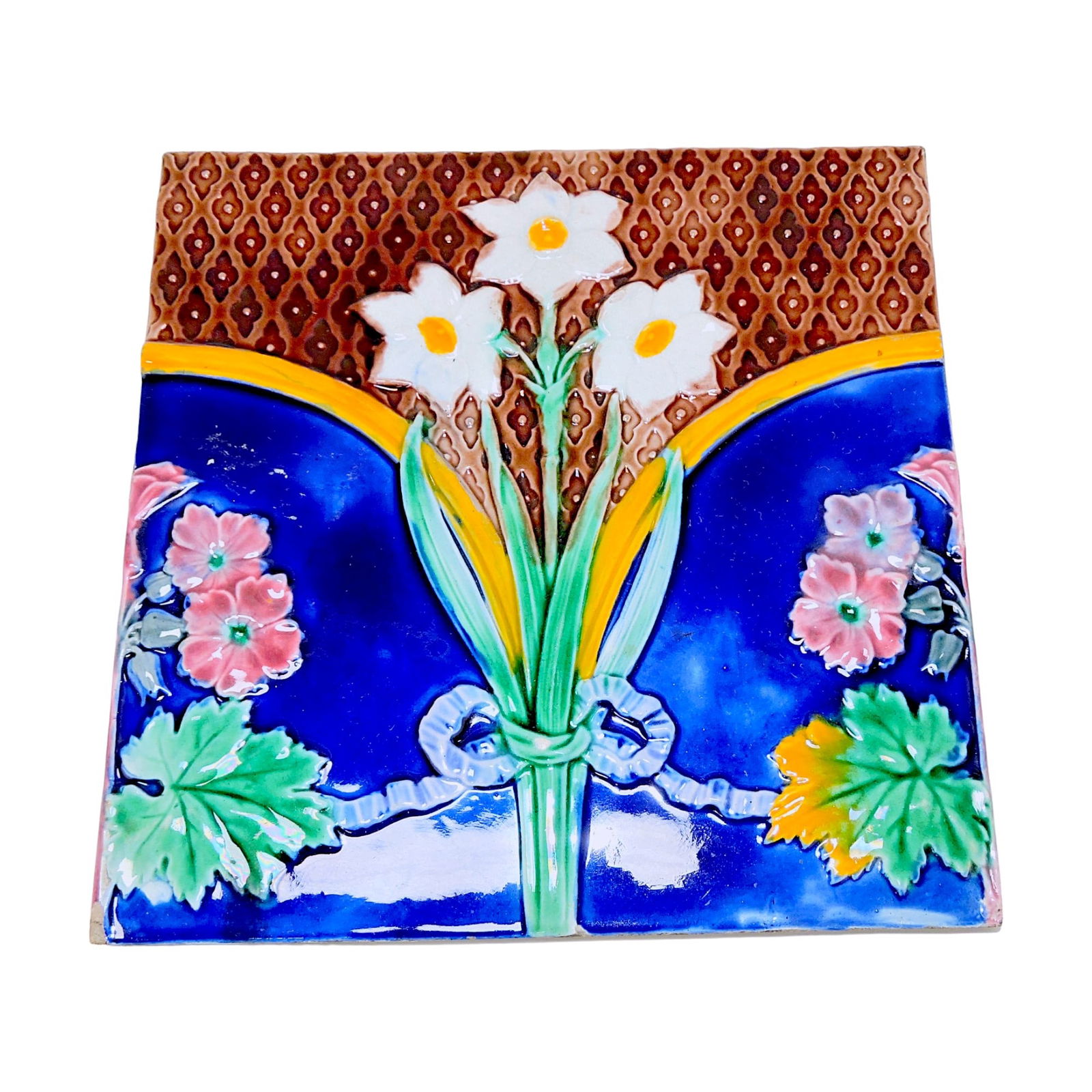 Wedgwood majolica 8" floral tile: .