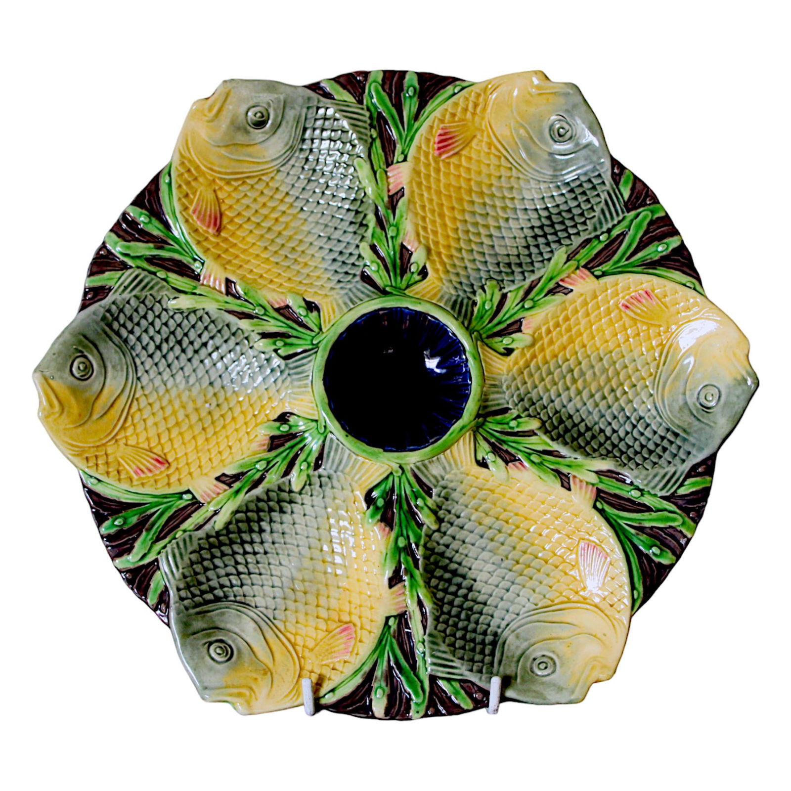 Minton majolica fish head oyster plate, (1 of 2)