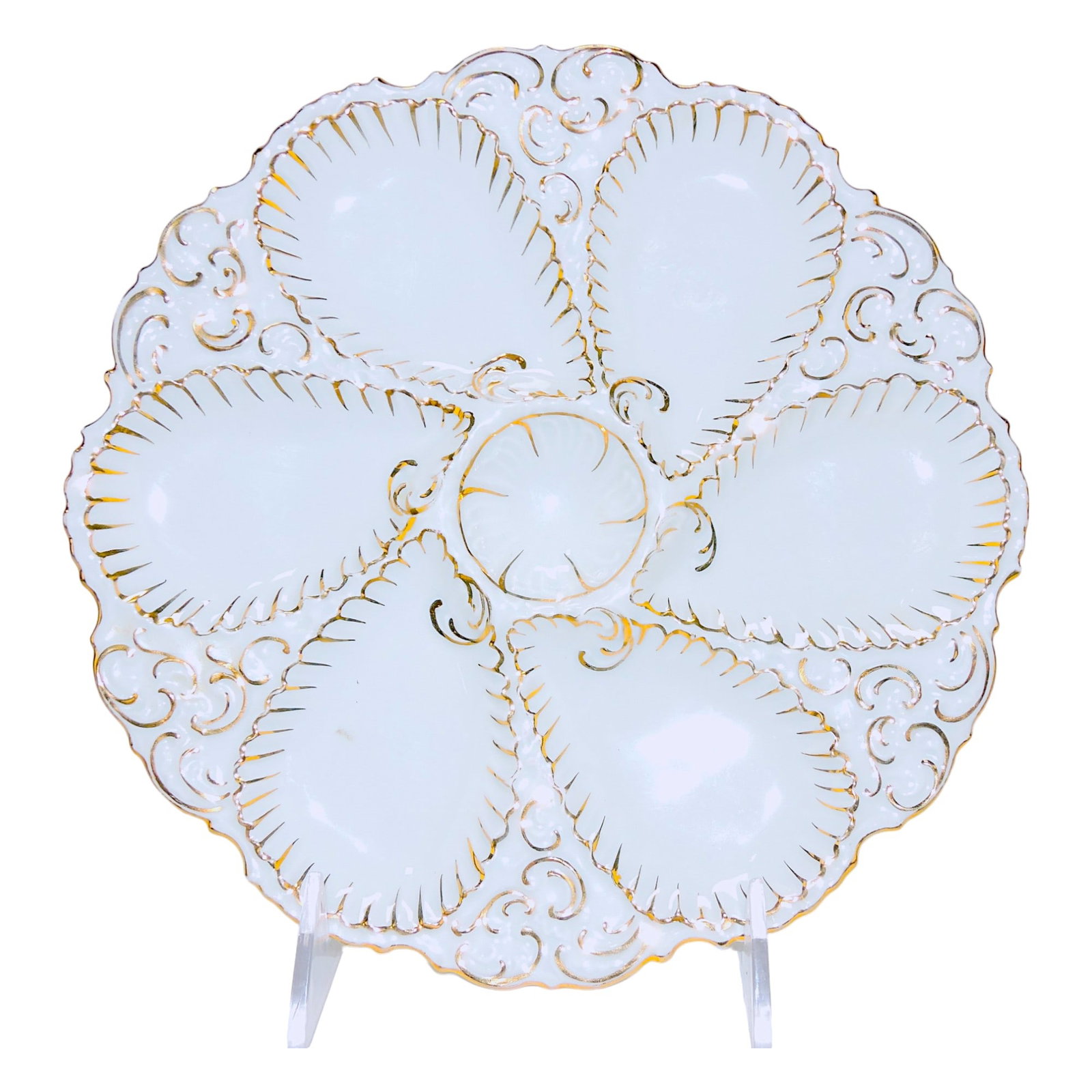 Austrian porcelain Pennsylvania Railroad: six well oyster plate, 8 1/2"