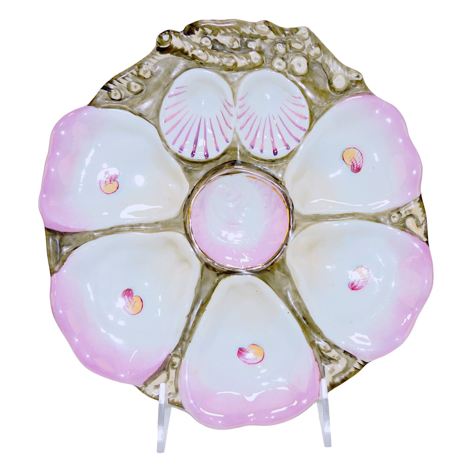 Porcelain five well oyster plate 9 3/4" (1 of 1)