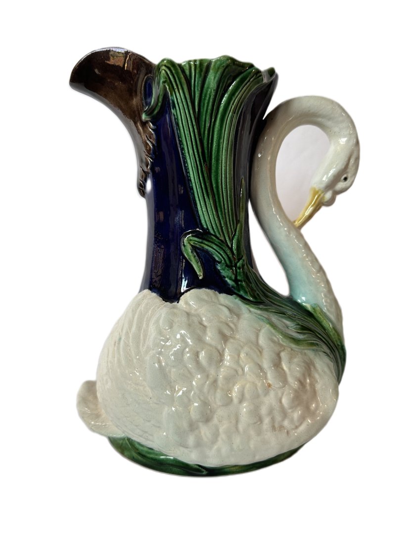 Majolica Swan figural pitcher, attrubuted to Holdcroft (1 of 6)