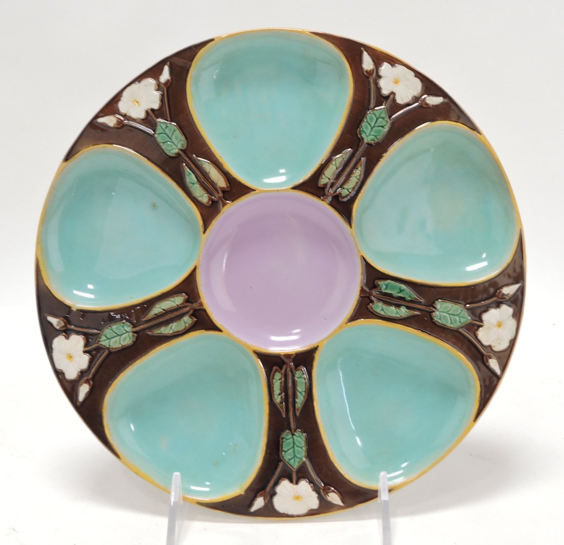 Holdcroft majolica 5 well oyster plate, (1 of 2)