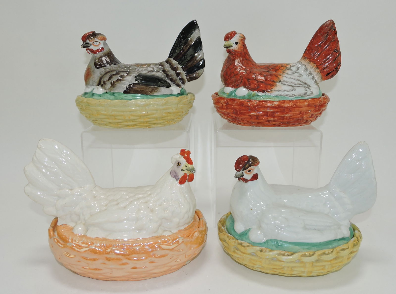 Staffordshire lot of 4 hens on nests (1 of 1)
