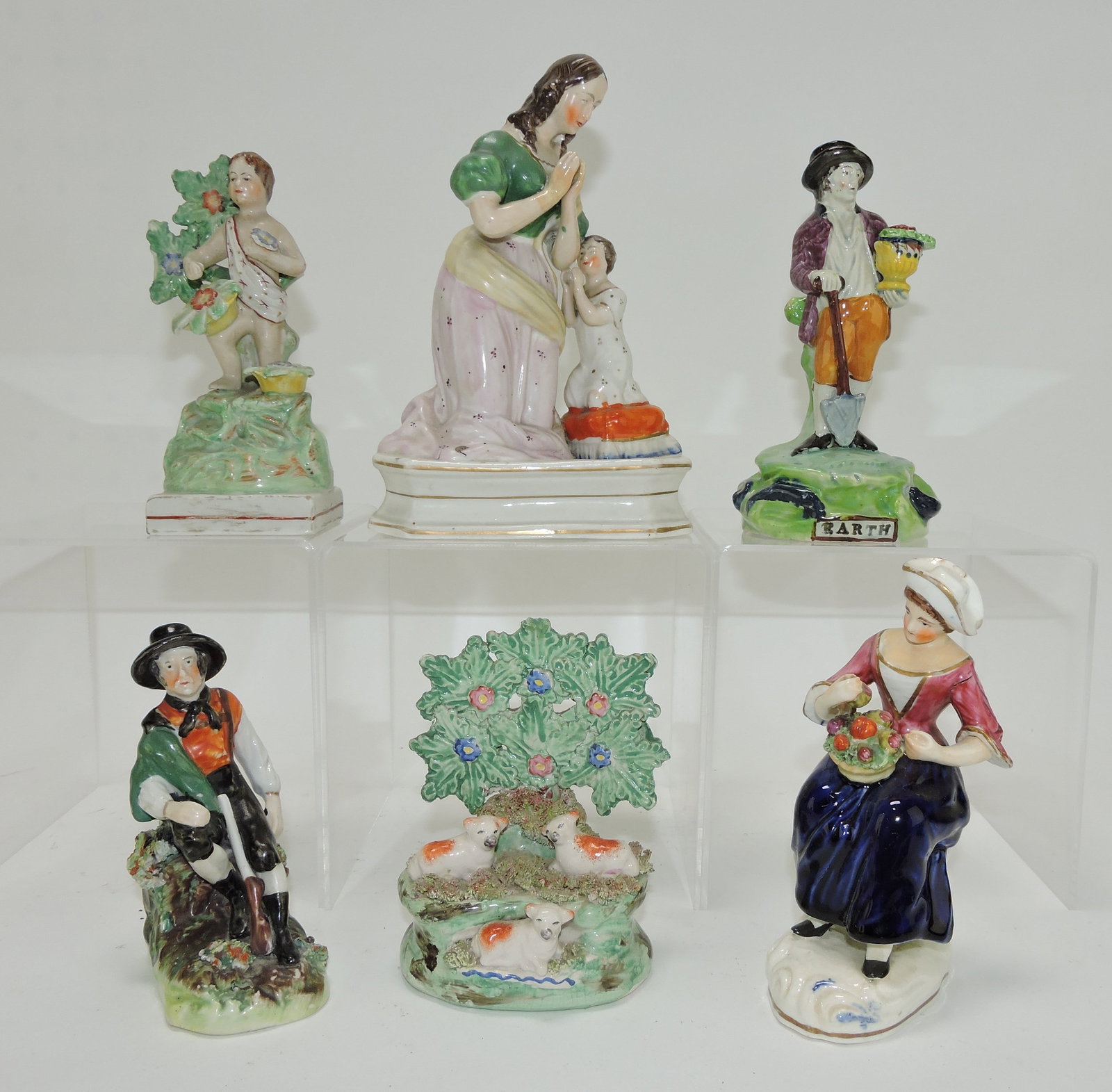 Staffordshire Pearlware lot of 6 figures,: 4 1/2 to 8", various condition