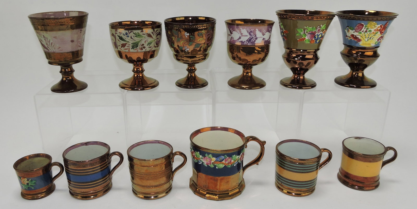 Copper luster lot of 6 goblets AND (1 of 1)