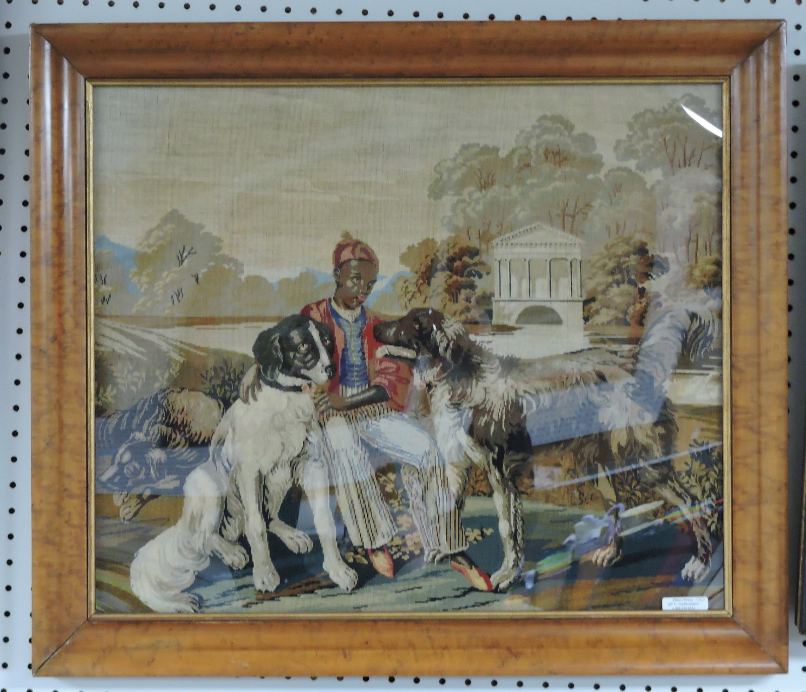 Needlework picture of man with two dogs, (1 of 3)