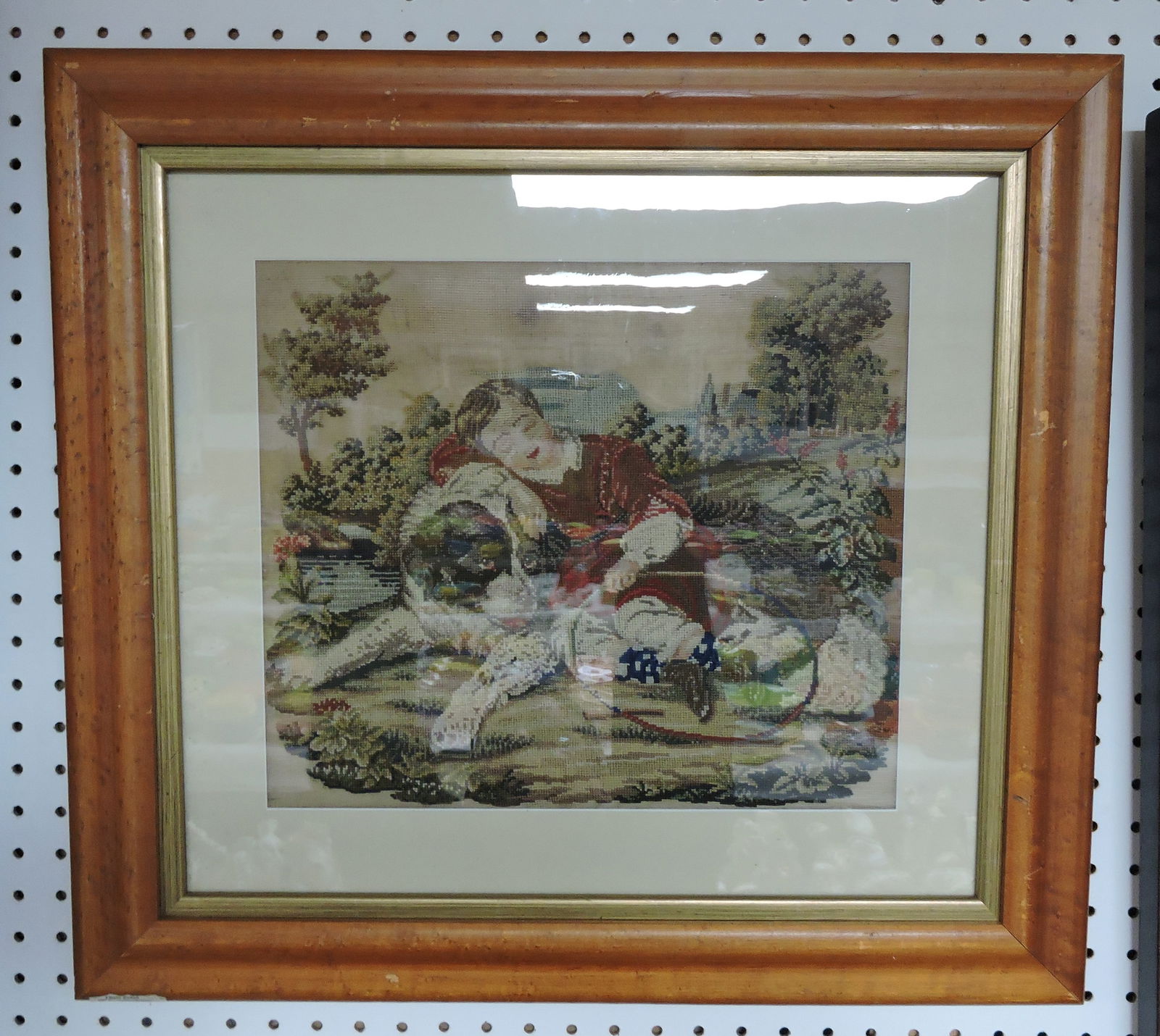 Silk needlework with picture of girl with (1 of 1)