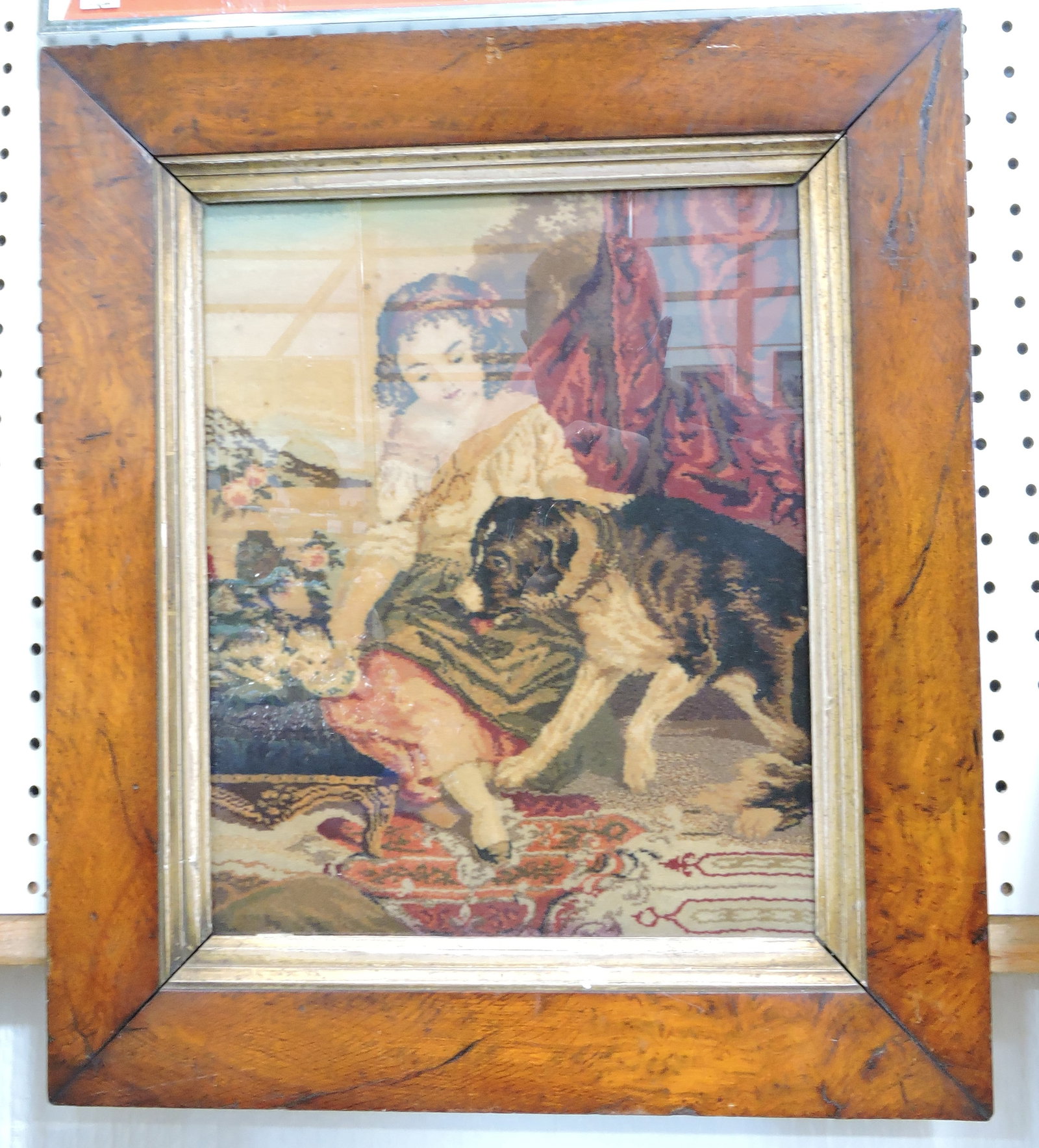 Picture of girl with dog in period frame,: 21"x18"