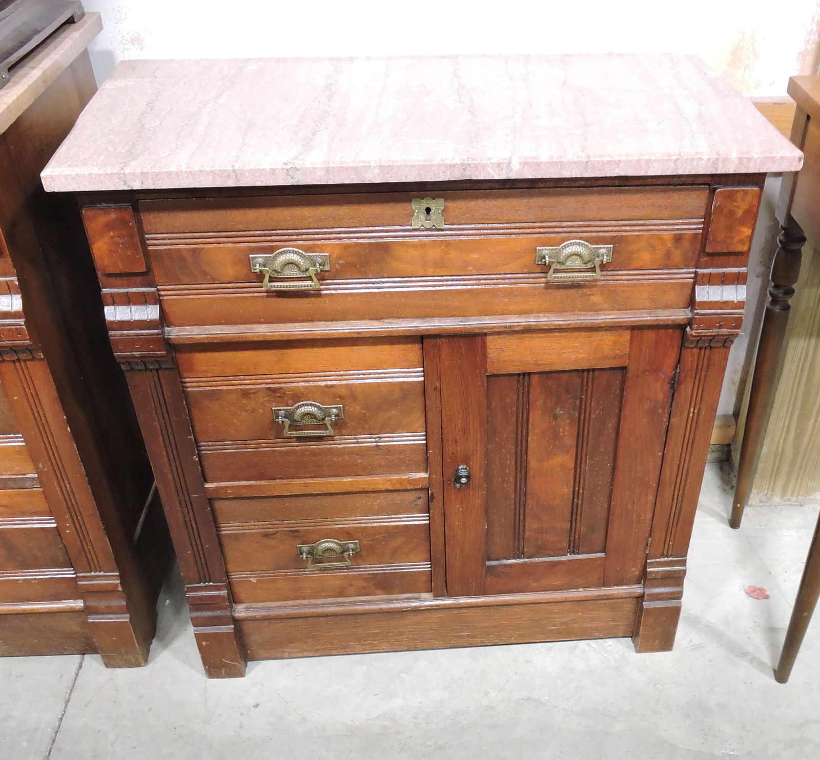 Walnut marble top commode: .