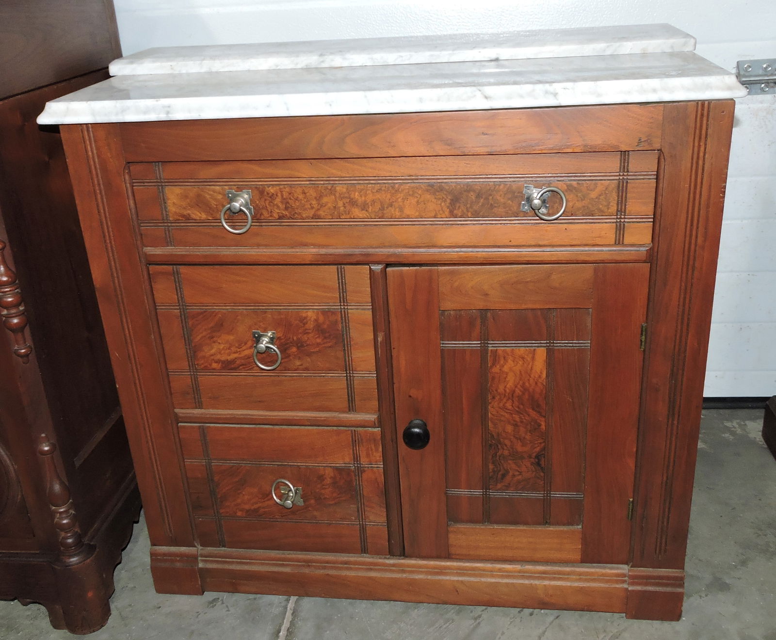 Walnut marble top commode: .
