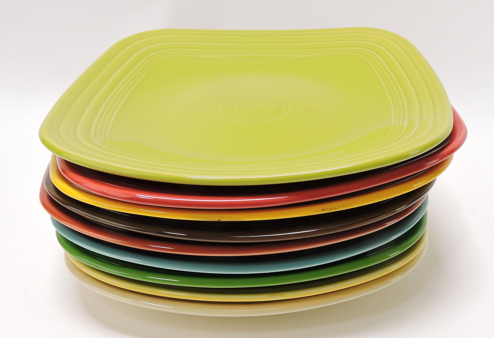 Fiesta Post 86 lot of 9 - 10 3/4" square: plates, 9 different colors