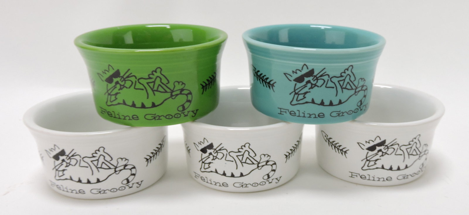 Fiesta Post 86 lot of 5 'Feline Groovy' cat: bowls