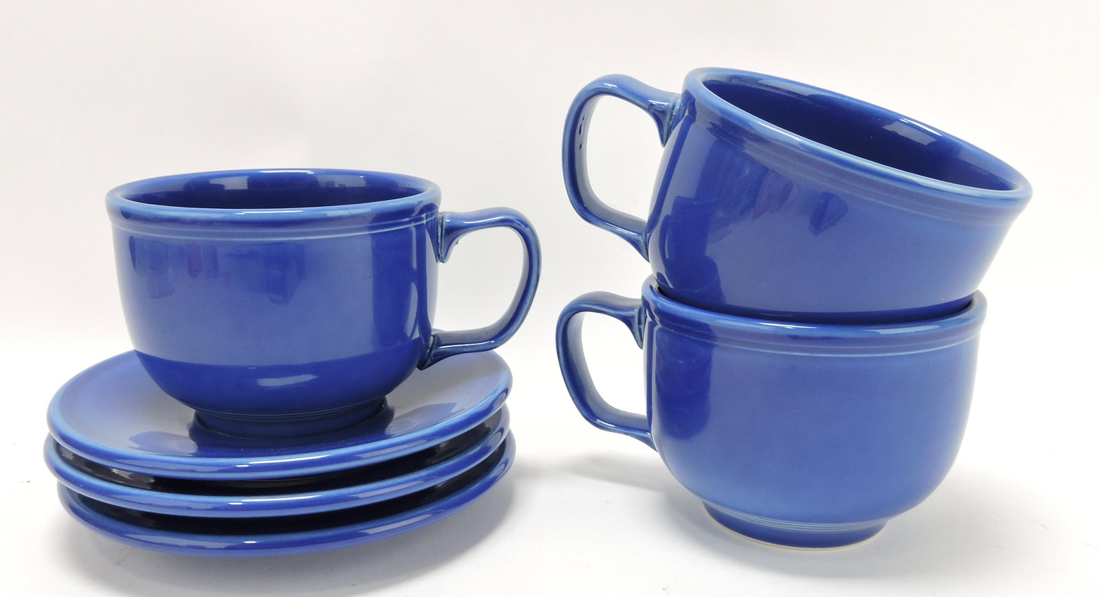 Fiesta Post 86 lot of 3 jumbo cups &: saucers, sapphire