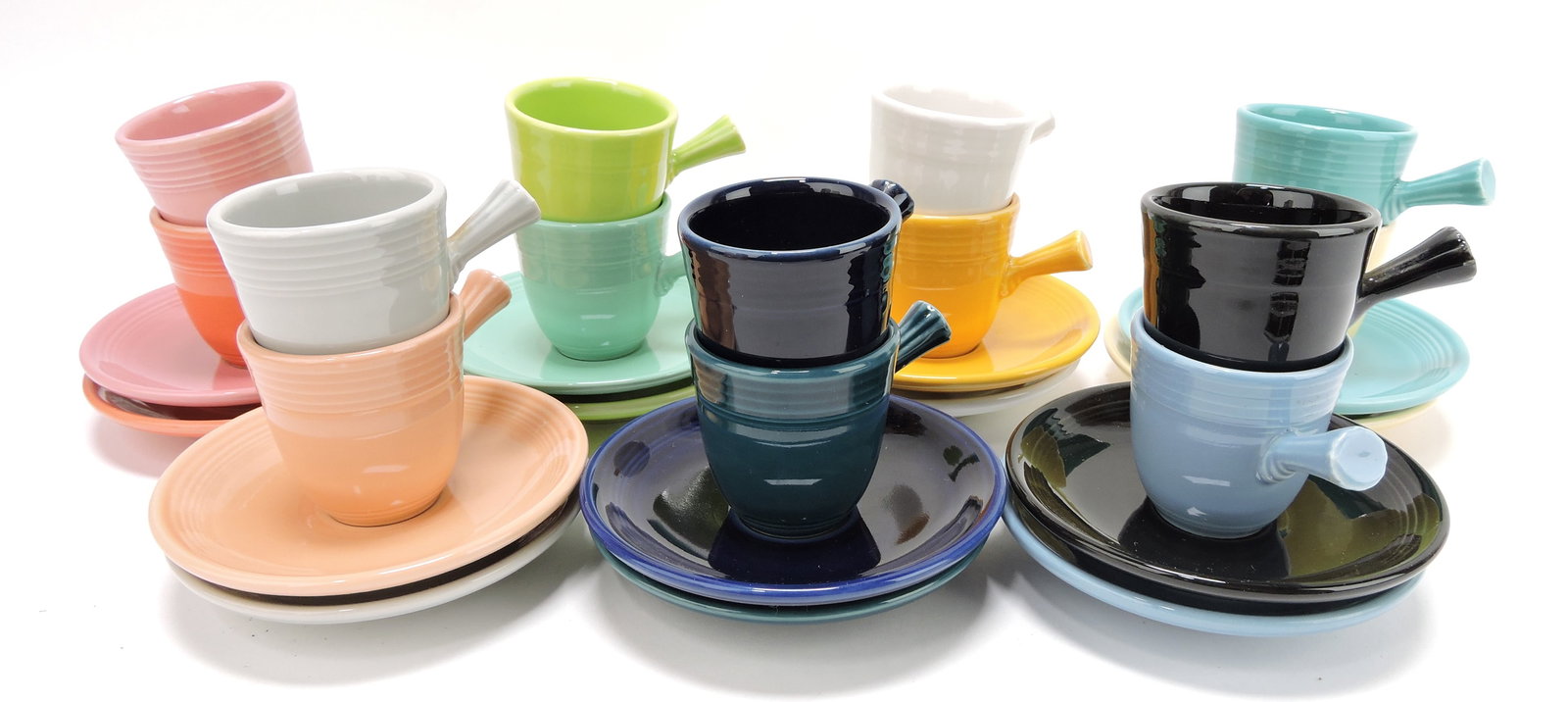 Fiesta Post 86 lot of 14 AD cups & saucers,: all different colors