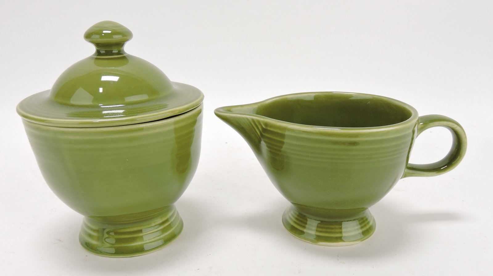 Fiesta Ironstone cream & sugar,: turf green