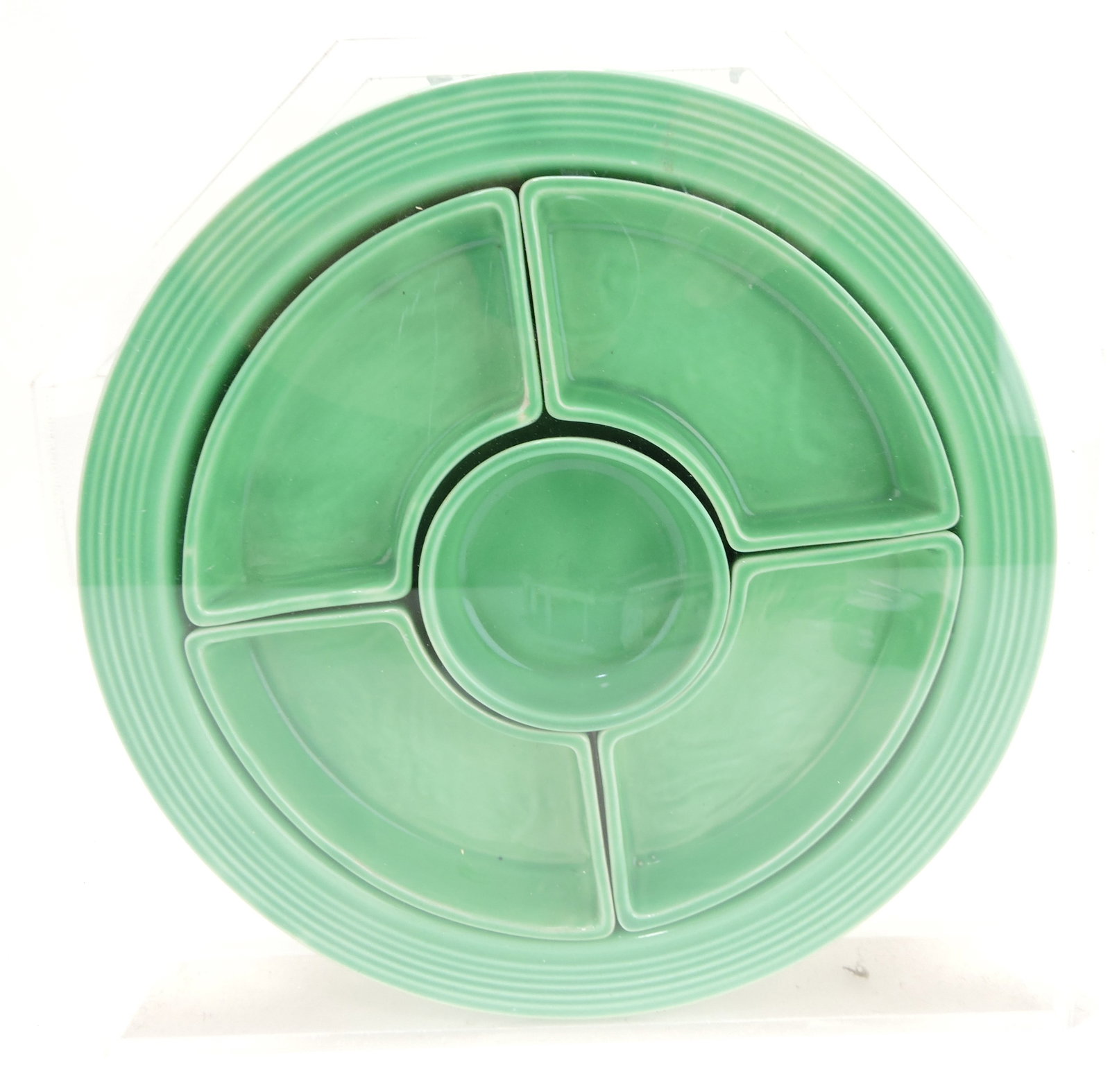 Fiesta relish tray all green, nick to (1 of 1)