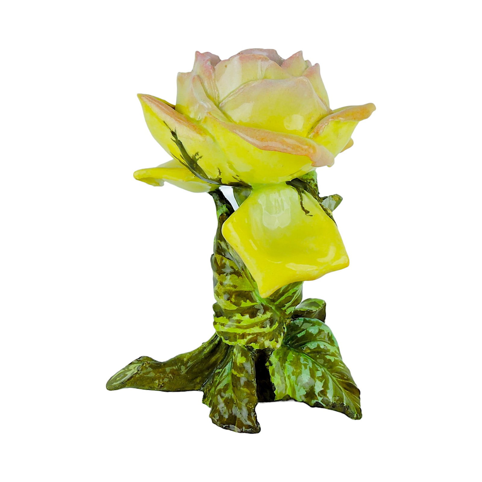 French Majolica Vase c.1880,: probably Jerome Massier, modelled in the form of a bunch of roses with one large open rose to the top; 10" Catalogued and curated by Nicolaus Boston. Flower Family Collection