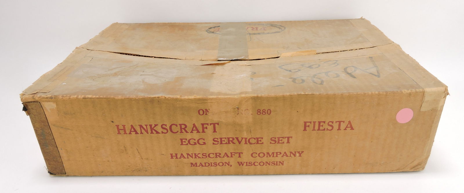 Hankscraft/Fiesta egg poacher with: glass top, glass insert (hairline), and 4 Fiesta egg cups in original box