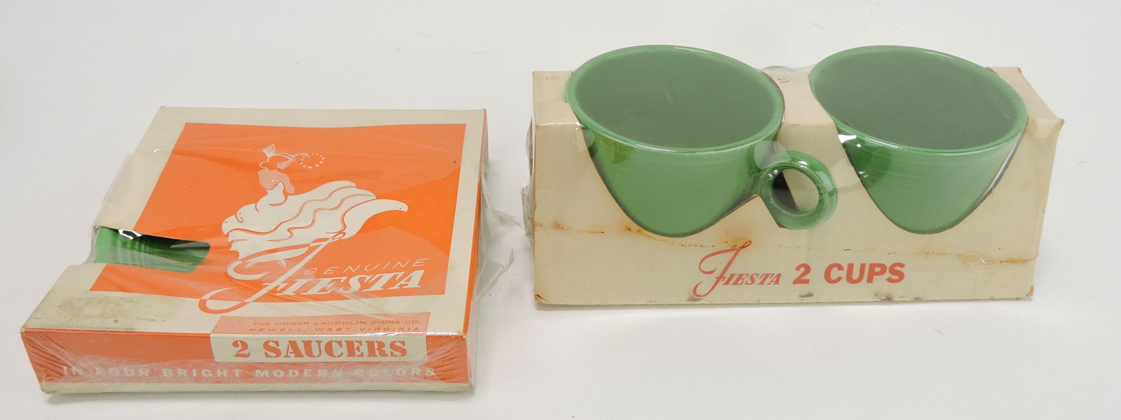 Fiesta pair of medium green cups and: saucers in original package