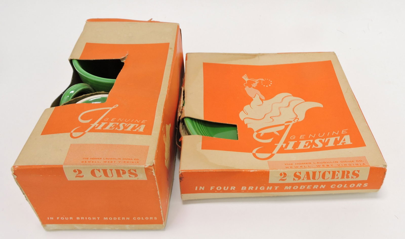 Fiesta pair of medium green cups and: saucers in original package